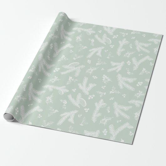 Moderne White and Mint Holly and Pine Geschenkpapier (Ungerollt)