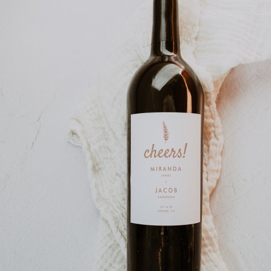 Moderne White & Beige Palm Leaf Wedding Weinetikett