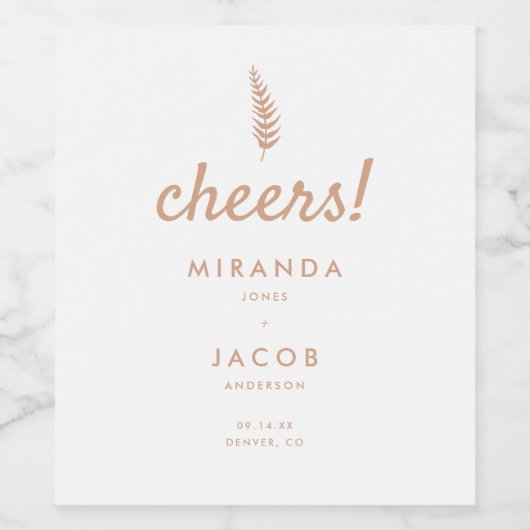 Moderne White & Beige Palm Leaf Wedding Weinetikett (Einzelnes Label)