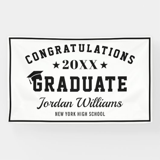Moderne White Black Class der Graduation Party 202 Banner (Horizontal)