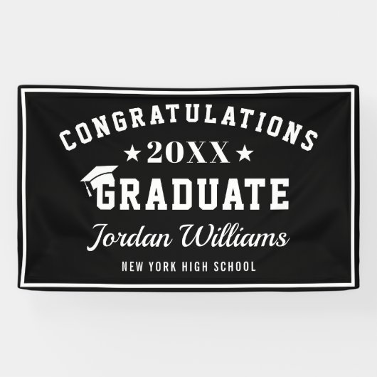 Moderne White Black Class der Graduation Party 202 Banner (Horizontal)