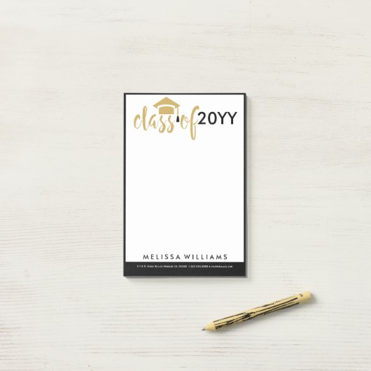 Moderne White Black & Gold Glitzer Class 2016 Post-it Klebezettel (Auf Schreibtisch)