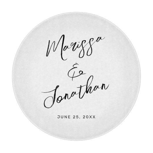 Moderne White Black Hand Letted Script Wedding Schneidebrett (Vorderseite)