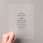 Moderne White & Black Script Overlay Hochzeit Acryleinladungen (Insitu (Handheld))