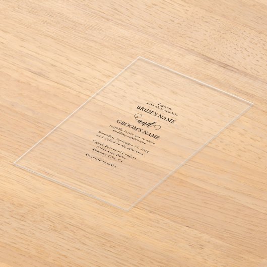 Moderne White & Black Script Overlay Hochzeit Acryleinladungen (Ablage )