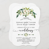 Moderne White Blooming Floral Handwriting Wedding Einladung (Vorne/Hinten)