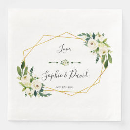 Moderne White Blooming Floral Handwriting Wedding Serviette