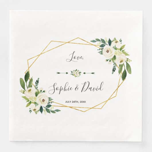 Moderne White Blooming Floral Handwriting Wedding Serviette (Vorderseite)