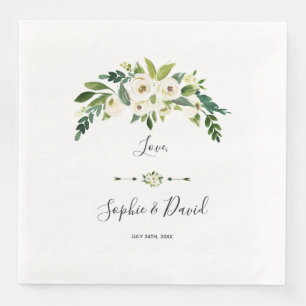 Moderne White Blooming Floral Handwriting Wedding Serviette
