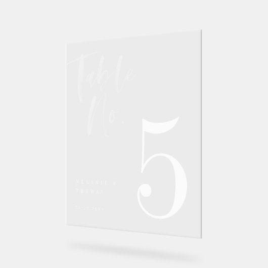 Moderne White Brush Script Hochzeitsschrift Tischn Acrylschild (Winkel)