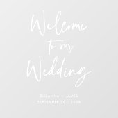 Moderne White Calligraphy Wedding Willkommen Fensteraufkleber (Blatt)