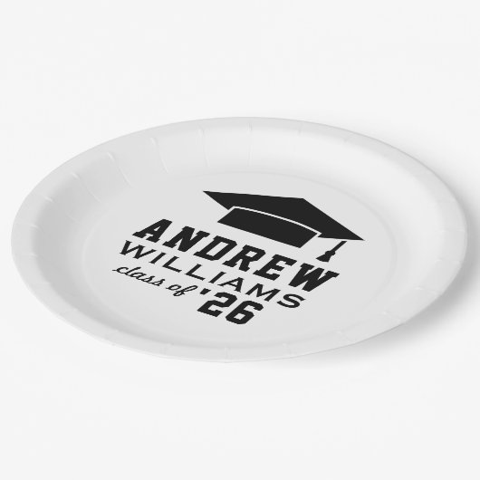 Moderne White Custom Graduation Party Pappteller (Schrägansicht)