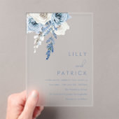 Moderne White & Dusty Blue Wedding Acryleinladungen (Insitu (Handheld))