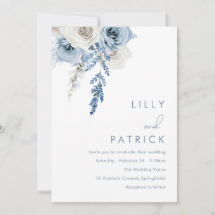 Moderne White & Dusty Blue Wedding Einladung
