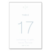 Moderne White Dusty Blue Wedding Tischnummer Card (Rückseite)