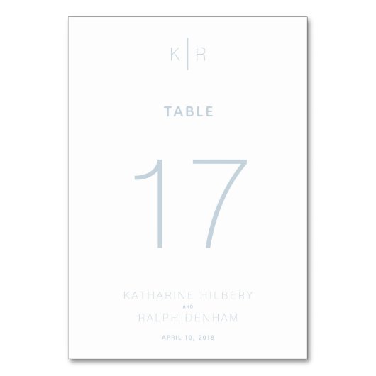 Moderne White Dusty Blue Wedding Tischnummer Card (Vorderseite)