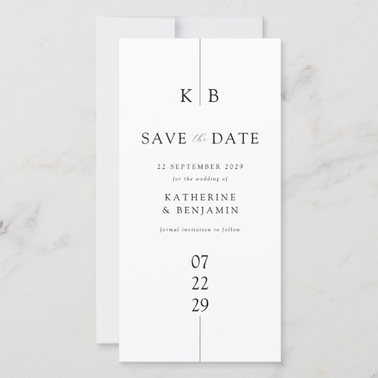 Moderne White Elegant Monogram Wedding Save The Date (Vorderseite)