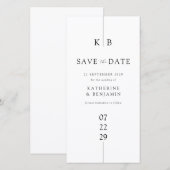 Moderne White Elegant Monogram Wedding Save The Date (Vorne/Hinten)