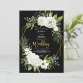 Moderne White Floral Black Frame Wedding Einladung (Stehend Vorderseite)