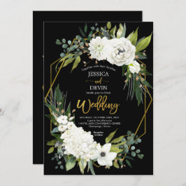 Moderne White Floral Black Frame Wedding Einladung