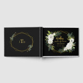 Moderne White Floral Black Frame Wedding Gästebuch (Voll)