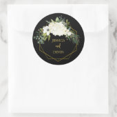 Moderne White Floral Black Frame Wedding Runder Aufkleber (Tasche)