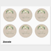 Moderne White Floral Burlap Handwriting Hochzeit Runder Aufkleber (Blatt)