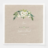 Moderne White Floral Burlap Handwriting Hochzeit Serviette (Vorderseite)