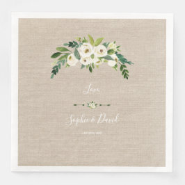 Moderne White Floral Burlap Handwriting Hochzeit Serviette