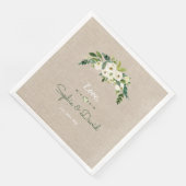 Moderne White Floral Burlap Handwriting Hochzeit Serviette (Ecke)