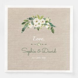 Moderne White Floral Burlap Handwriting Hochzeit Serviette