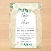 Moderne White Floral Garden Spanische Geschlechtso Acryleinladungen (Vorderseite)