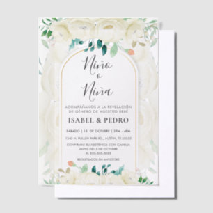 Moderne White Floral Garden Spanische Geschlechtso Pergament Einladungen