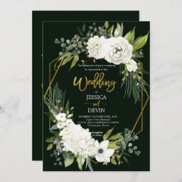 Moderne White Floral Gold Rahmen Hochzeitseinladun Einladung
