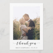 Moderne White Frame Foto Wedding Dankeskarte (Vorderseite)