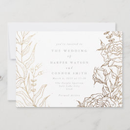 Moderne White Gold Black Elegante Blumenhochzeit Einladung