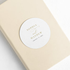 Moderne White Gold Calligraphy Wedding Runder Aufkleber