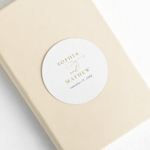 Moderne White Gold Calligraphy Wedding Runder Aufkleber