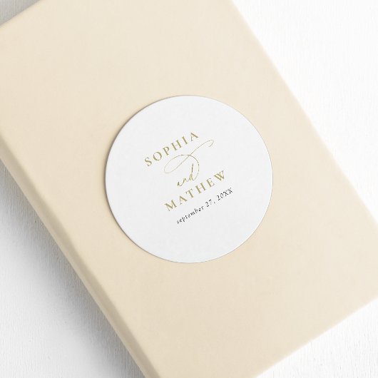 Moderne White Gold Calligraphy Wedding Runder Aufkleber