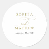 Moderne White Gold Calligraphy Wedding Runder Aufkleber (Vorderseite)