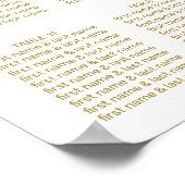 Moderne White Gold Elegante Script Hochzeitssitze Poster (Ecke)