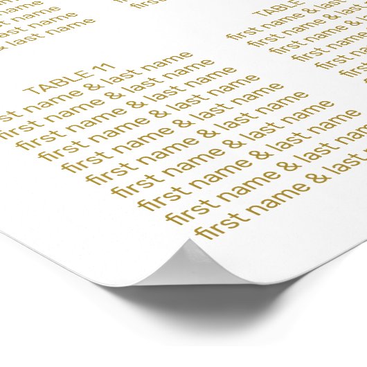 Moderne White Gold Elegante Script Hochzeitssitze Poster (Ecke)