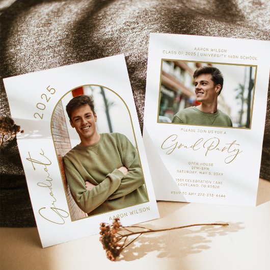 Moderne White Gold Foto Graduation Party Einladung