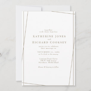 Moderne White & Gold Geometric No Parters Wedding Einladung