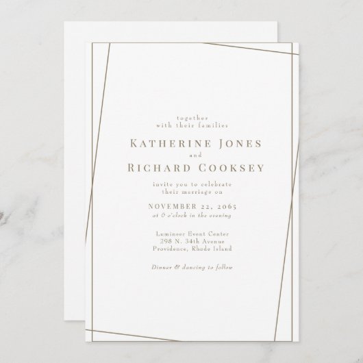 Moderne White & Gold Geometric No Parters Wedding Einladung (Vorne/Hinten)