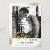 Moderne White & Gold Hochzeit spart das Date Foto Save The Date (Vorne/Hinten)