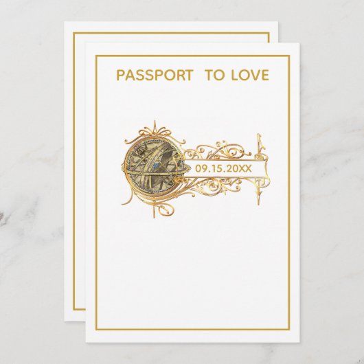 Moderne White Gold Passport Hochzeit Einladung (Vorne/Hinten)