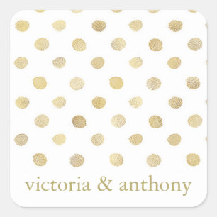 Moderne White & Gold Polka Dots Gastgeschenk Hochz Quadratischer Aufkleber
