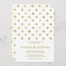 Moderne White & Gold Polka Dots Hochzeit Einladung