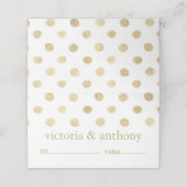 Moderne White & Gold Polka Dots Hochzeit Platzkarte (Außenseite Aufgefaltet)